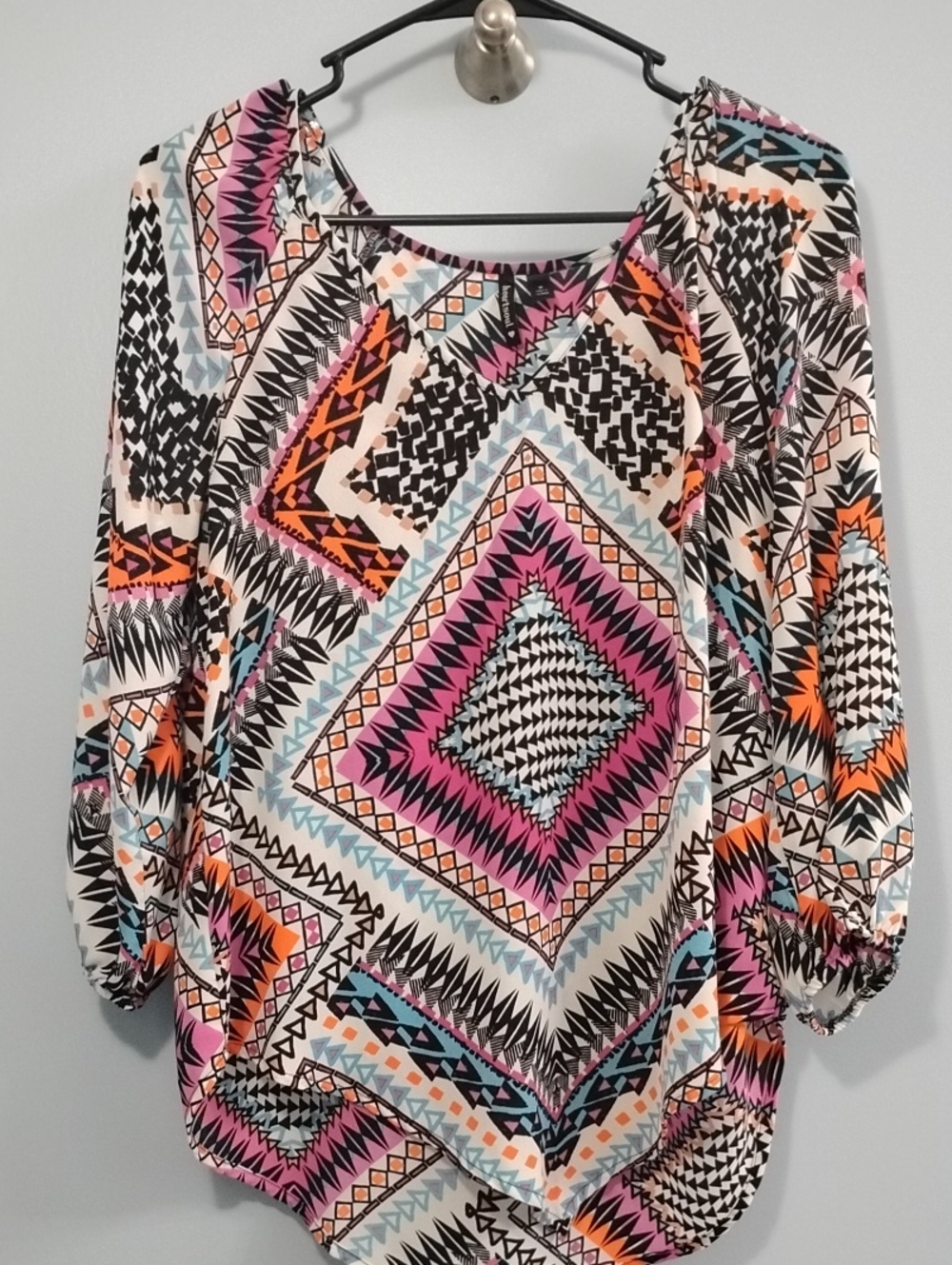 HeartSoul Geometric Print Tunic - Pink, Orange & Blue Accents Size Medium